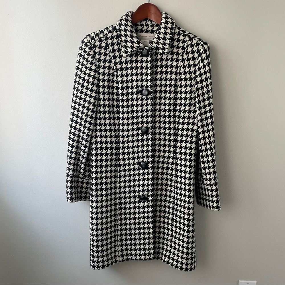 Black and White Houndstooth Wool Coat